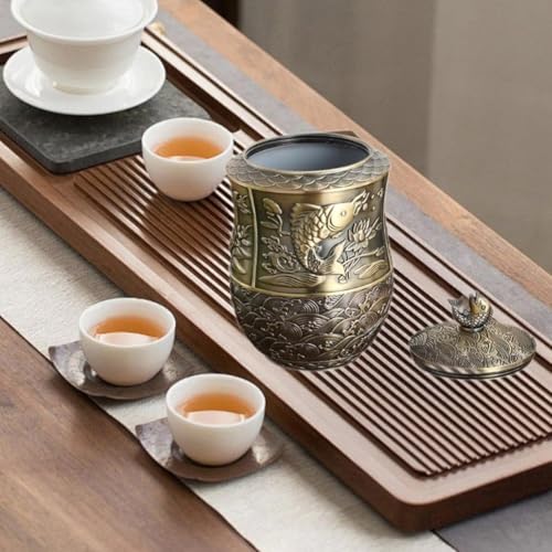 Boîte à thé en étain chinois conteneur stockage vintage - 8