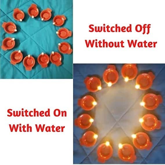 Image of BEYOND BASIC Water Sensor Diya Set Water Sensor LED Diyas Decorative Diya Decorative LED Lights E-Diya. (4, Round)