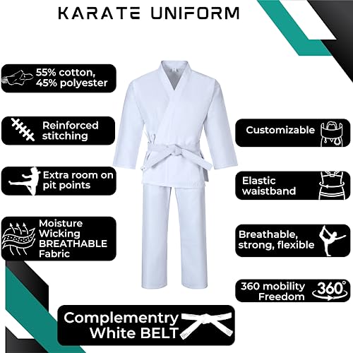 Macs Karate Gi Martial Arts Elastic Drawstring Karate Uniform For Kids & Adult Lightweight Student Gi With Free Belt 0000 (2'9"-3'2"/25 Lbs) #TOP5