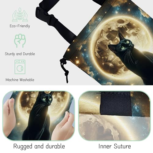 Image of Black Cat Car Trash Bag,Full Moon Hanging Drawstring Car Garbage Bag,Waterproof Canvas Car Back Seat Organizer with Adjustable Buckle,for Vehicles,SUVs,Camping,Road Trips
