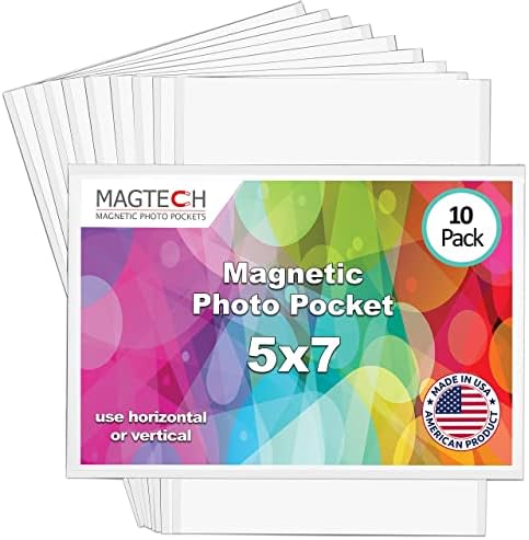 Magtech Magnetic Photo Pocket Picture Frame, White, Holds 5 x 7 Inches Photos, 10 Pack (15710)