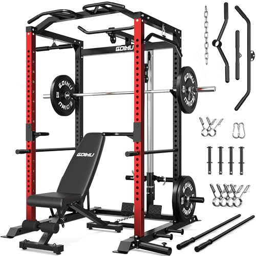 Image of C1-V4 Power Cage, 2000LBS Squat Rack with LAT Pulldown, Multi-Function Weight Cage Strength Training Machine, Workout Cage with More Attachments for Home Gym Garage