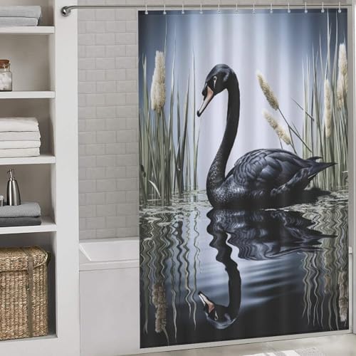 Rideau de douche cygne polyester imperméable lavable salle de bain
