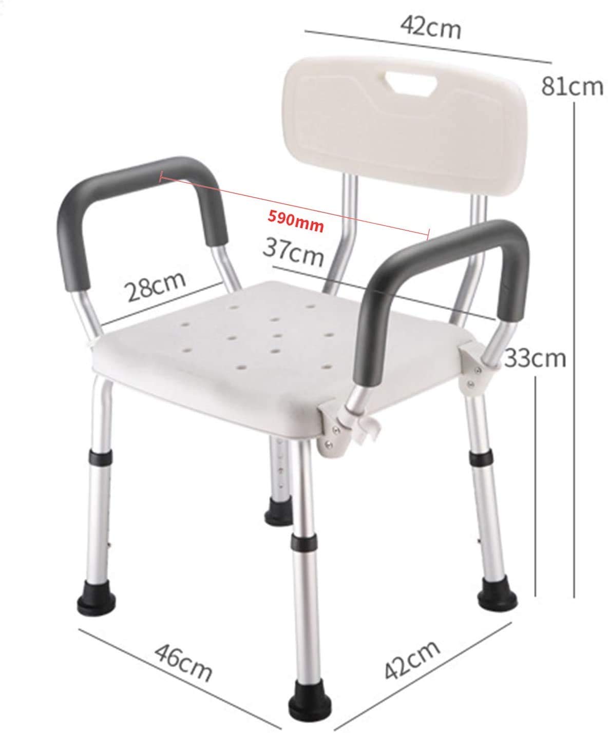 Silla de Ducha Ajustable en Altura con apoyabrazos y Respaldo Asiento de Ducha Pesado Seguridad Antideslizante para Ancianos Asistir a Personas Mayores Discapacidades Ducha Accesible para ba
