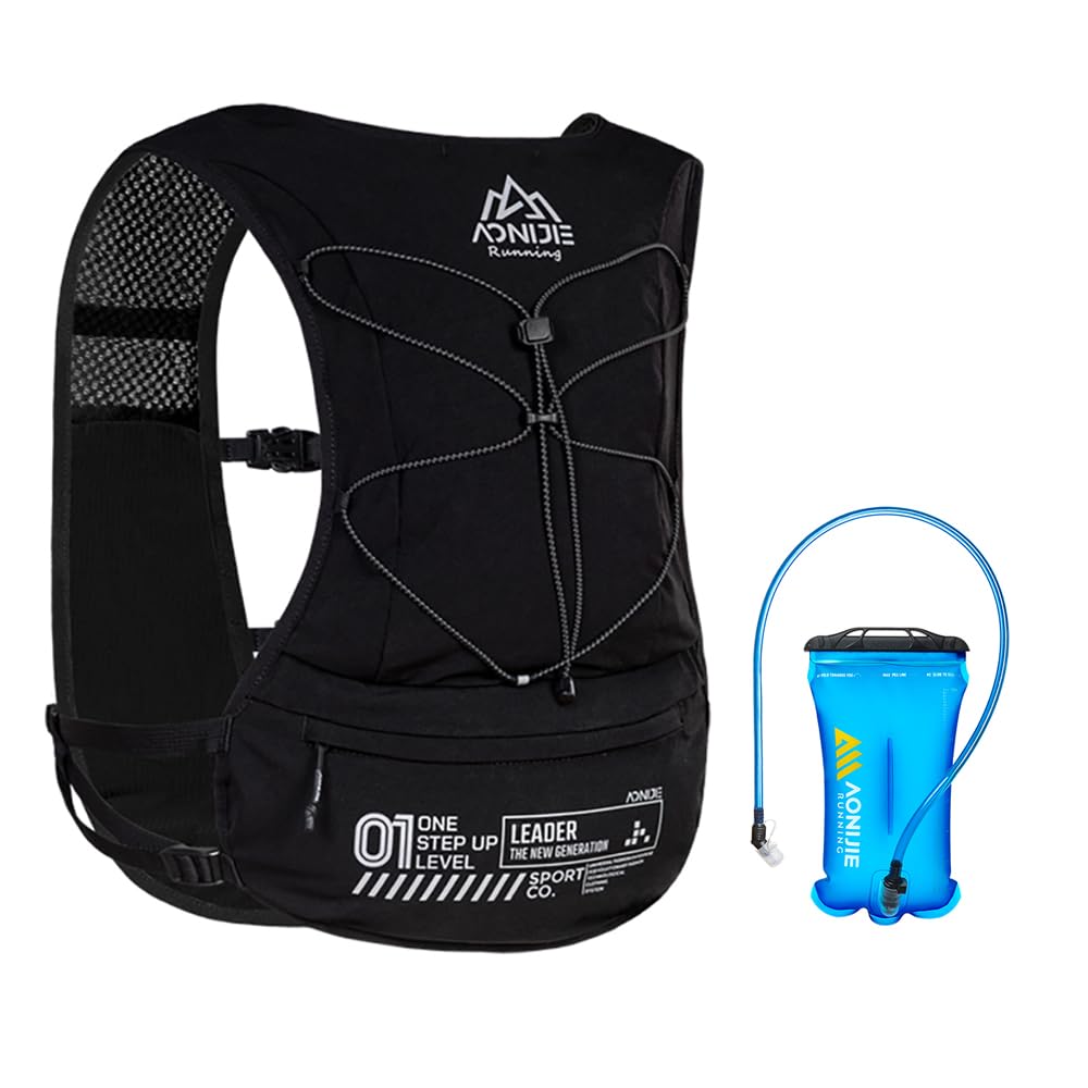 YOUGLE Paquete de chaleco de hidratación de 5 l, mochila ligera para correr, senderismo, carreras, maratón (negro + bolsa de 1.5 L)