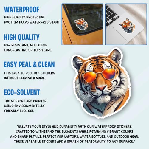 Image of (3Pcs) Cool Tiger Sticker, Tigers Sunglasses Sticker, King Animal Decal, Tiger Face Stickers, Ti-ger Bumper Vinyl Decal - Stickers for Laptop Water Bottle Phone Car Window Helmet (6 inch)