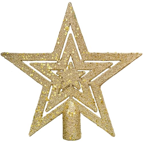 GWAWG Árvore de Natal Topper estrela, estrela do pentagrama brilhante, ouro árvore de brilho Natal estrela árvore Topper Top Home Party decoração
