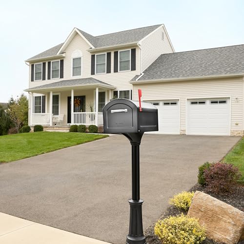 Image of Architectural Mailboxes 950020P-10 Centennial Post Mount Mailbox, Extra Large, Pewter | Galvanized steel build for outside with rust-resistant powder-coat finish and a magnetic door closure. USPS approved.