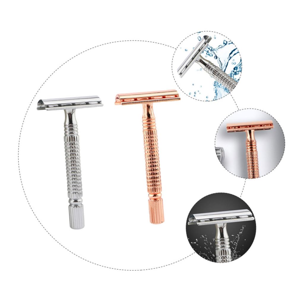 Manual Shaving Cutter Double Edge Razor 2pcs Metal Safety Razors Rose Gold Galaxy Silver for Men’s Beard Grooming Traditional Wet Shaving
