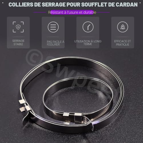 Swpeet Lot de 10 colliers de serrage en acier inoxydable, 10 petites et 10 grandes bandes à sertir, 4,6 cm - 8,9 cm, 4,6 cm - 22,9 cm sans trou - Colliers de serrage réglables pour la plupart des – vue 4