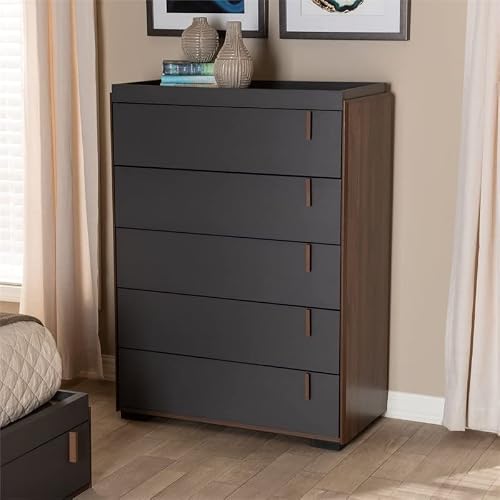 Bowery Hill Mid-Century 5-Drawer Engineered Wood Chest In Gray/Walnut Brown #TOP1