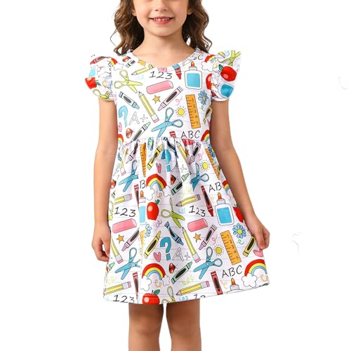 Toddler Girl Dress Back to School Pencil School Bus Print Dress Summer Outfits 6-7T