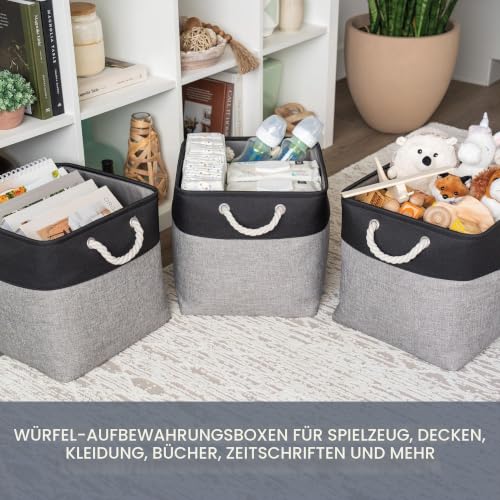OrganiHaus Aufbewahrungsbox 33x33cm 3er-Set, Würfelkörbe aus Stoff mit Seilgriffen, Faltbare Aufbewahrungswürfel für Kallax Organizer… – Ansicht 5