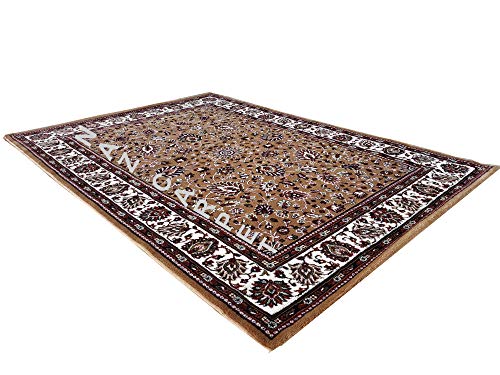 Image of Kashmiri Traditional Woollen Carpet with Advanced 1 Inch Thickness & Classical Look 180x275cm (6x9 Feet) Color Gold