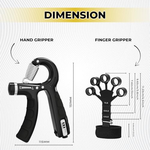 Image of Xyno Adjustable Hand & Finger Gripper Combo with Counter | Resistance Grip Strength Trainer & Finger Exerciser | Forearm, Wrist & Hand Workout Tool for Men & Women | Home Gym Fitness Equipment
