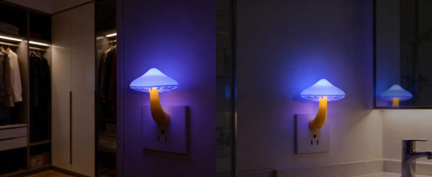 LED Mushroom Night Light Plug in Lamp, Light Sensor Night Lights Plug into Wall, Dusk to Dawn Sensor Night Light for Adults Kids Room Bedroom Bathroom Hallway Kitchen (1, Color Changing)