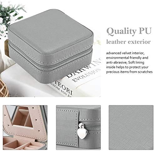 ProCase Small Travel Jewellery Box Organiser, Lovely Gifts for Women Ladies Girls Wife Mum Birthday Anniversary Christmas, Mini Storage Case for Earrings Rings Necklaces Bracelets -Grey