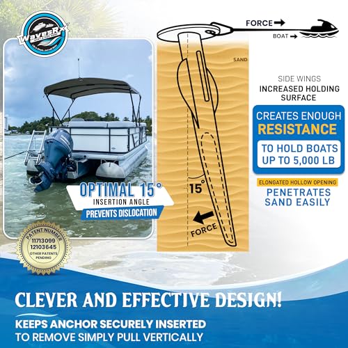 WAVESRX Beach Anchoring Bundle for Boats & Pontoons | 18" WaveCobra Aluminum Spike Stern Anchor + 7ft AnchorMate Bungee (Stretches to 25ft) | Ultra-Light Patented Design Keeps Boats Securely Anchored
