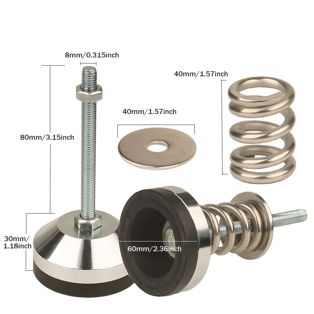 Almohadilla de choque de aire acondicionado, aislador de montaje en resorte, aislador de vibración de resorte resistente, base de 1.97 pulgadas de diámetro, rosca M8 de tornillo de