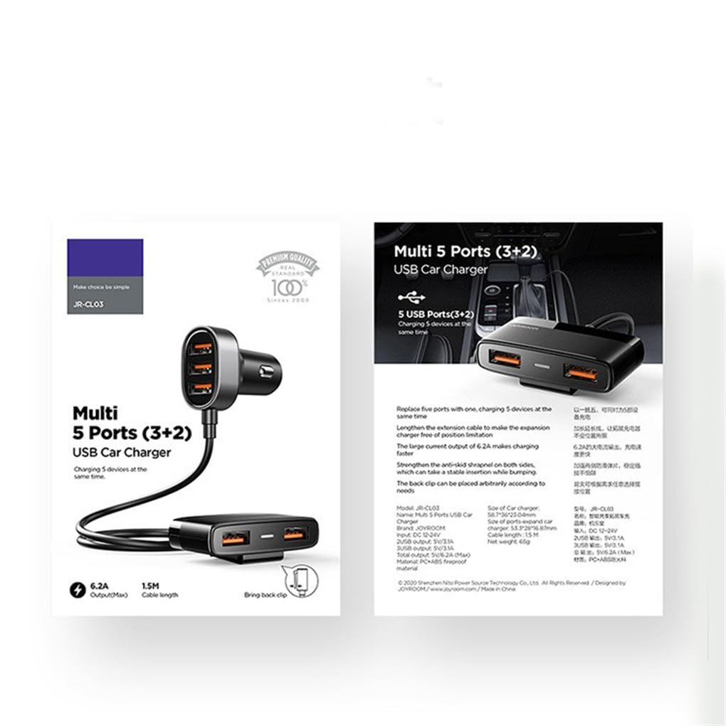 Juego de 5 cargadores de coche USB de 5 puertos universales para dispositivos electrónicos, multipuerto, adaptador de carga rápida, extensión para RV, camión, SUV, viajes
