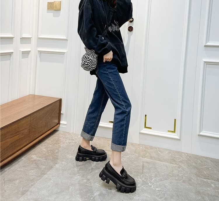 Platform Boots Women's Round Toe Chunky Heel Platform Oxford Shoes,Non-Slip Waterproof Fashion High Heels (Color : Black, Size : 8) | Image 4