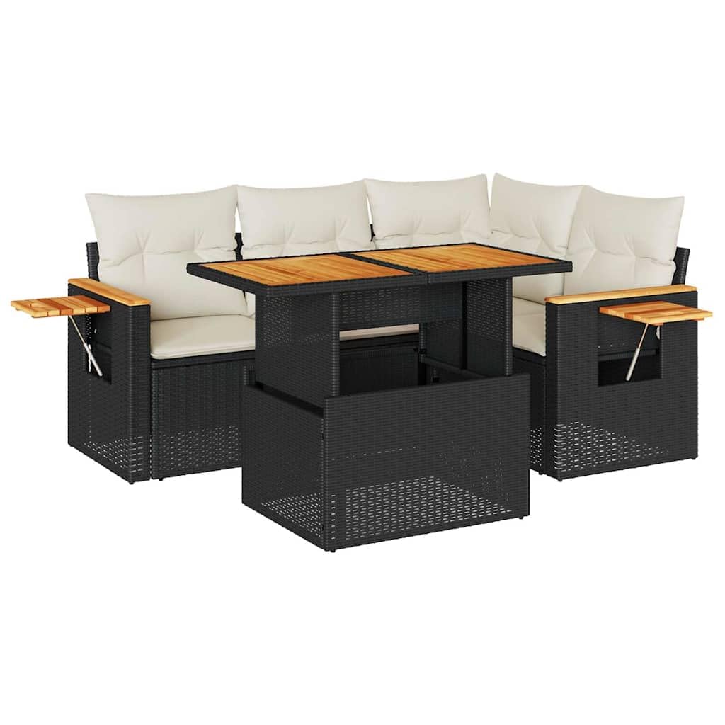 vidaXL Salon de Jardin 5 pcs avec Coussins Noir résine tressée Acacia