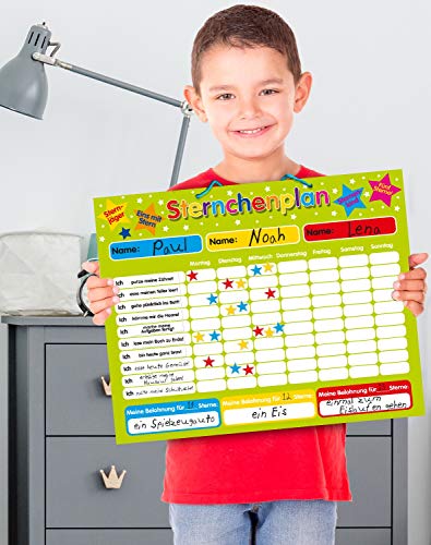 Magnetischer Sternchenplan/Belohnungstafel für bis zu DREI Kinder Feste Tafel, 40 x 30 cm, mit Aufhängeöse