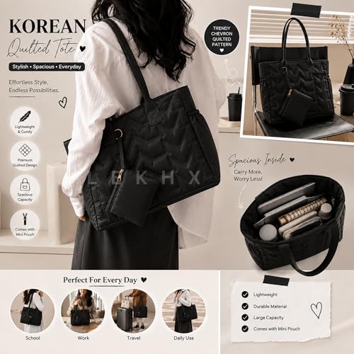 Image of LX LEKHX Tote Bag for Women | Lightweight Shoulder Handbag with 2 Main Zip Compartments & Multiple Pockets | Water Resistant Polyester Fabric | Office, Travel & Daily Use