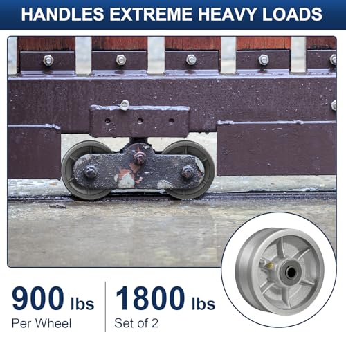 Image of 5 Inch V-Groove Steel Wheel, 7 /8 inch Wide 90 Groove, Fits 1 inch Angle Iron Track, Heavy Duty Industrial Track Wheel with Relief Groove, High Load Capacity(1 Pack)