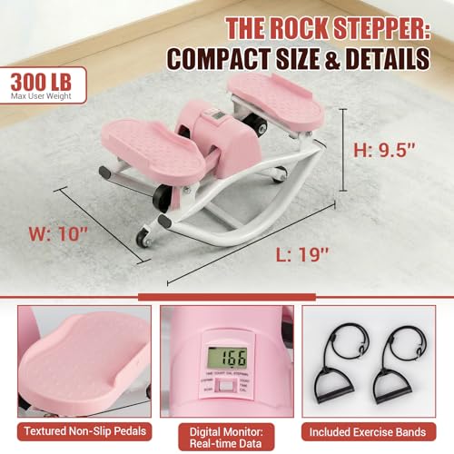 Image of Rock Stepper for Exercise at Home, Rocking Stepper Side to Side with Resistance Bands & Digital Display, 300 LBS Capacity Full Body Workout Low-Impact Knee-Friendly Anti-Slip Side Stepper