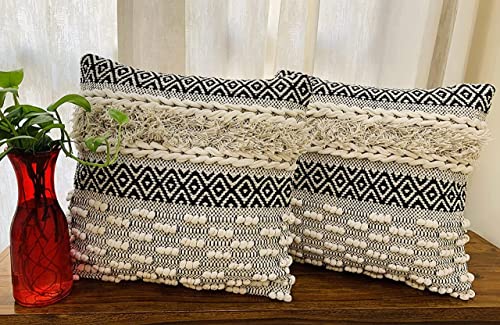 Image of Cushion - Boho Handloom Cotton Throw Cushion Covers Set of 5, 16X16 inches - Decorative Pillow Cases Sofa, Couch, Chair, Kitchen, Bedroom, Room,