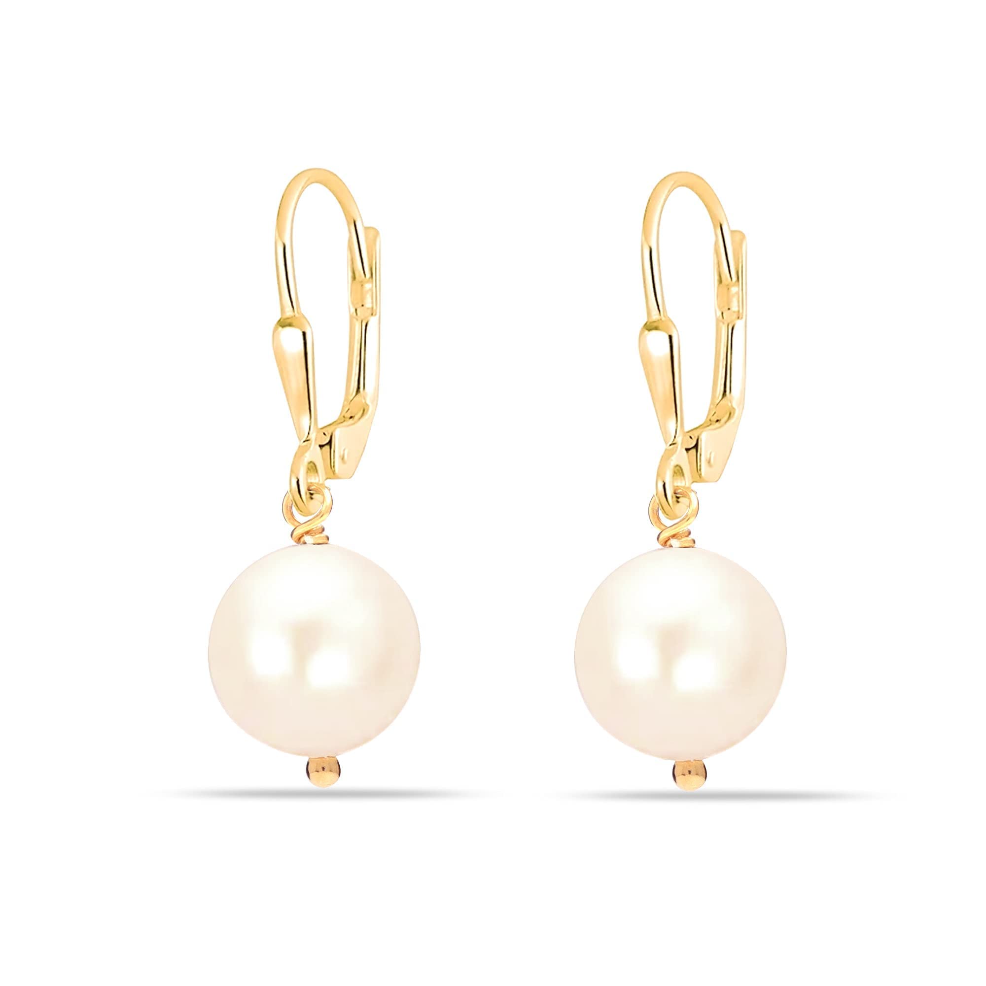 Amazon Brand - Nora Nico 925 Sterling Silver Pearl Earrings, Pearl Drop Dangle Gold-Plated Leverback Earring for Women-BIS Hallmarked (B0BVB9GXQ8) Amazon Price History, Amazon Price Tracker