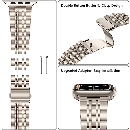 Tasikar Strap Compatible with Apple Watch Strap 42mm(Series 11/10) 41mm 40mm 38mm Men Women band Solid Stainless Steel Metal Bracelet per iWatch SE Series 11 10 9 8 7 6 5 4 3 2 1, Starlight - Image 4