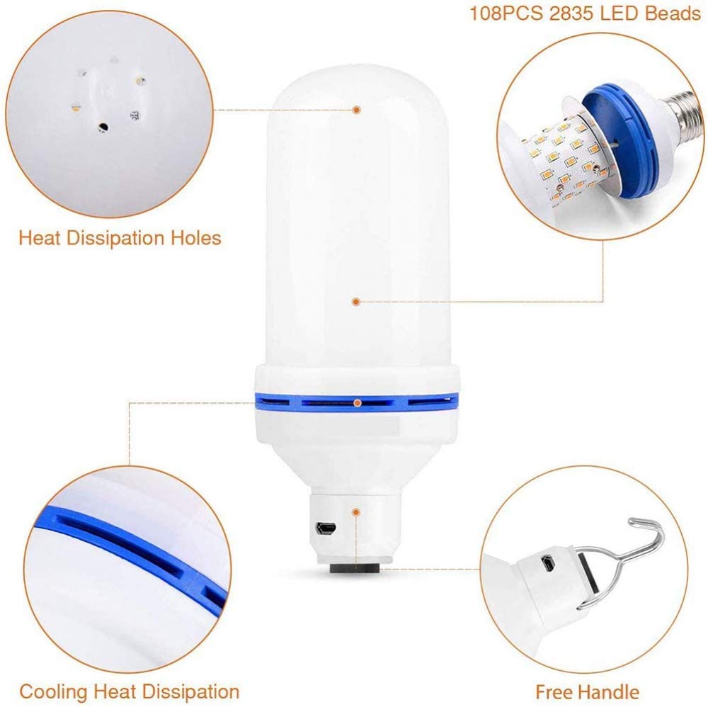 Lampadina a LED a fiamma, Lampadina a incandescenza con effetto fiamma Lampadina a fuoco tremolante alimentata a batteria ricaricabile Alimentata tramite USB 3 modalità Caratteristica capovolta