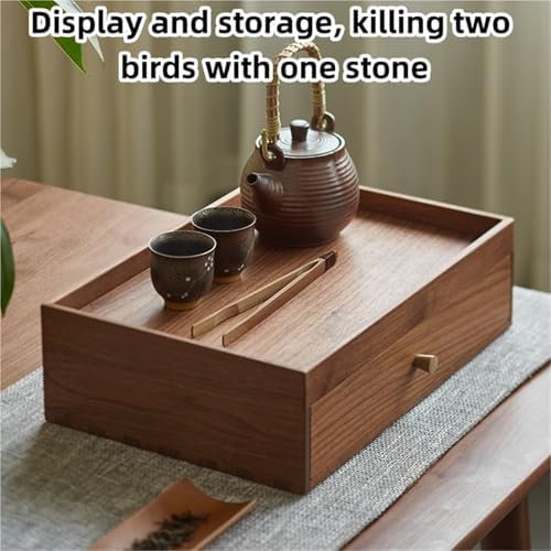Rustic Solid Wood Desktop Organizer - Heavy Duty Jewelry & Tea Storage Box with Top Shelf - Stylish Keepsake Case for Office & Home (Brown, Large)