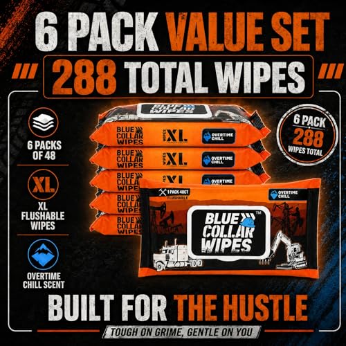 Image of XL Flushable Adult Wet Wipes - Biodegradable, Sewer & Septic Safe - Overtime Chill Scent - 288 Total Wipes (6 Resealable Packs of 48)