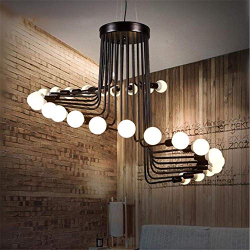 Hanamaki Rétro Simple Pendentif Lustre Loft 26 têtes escalier en colimaçon Noir Fer forgé Grand Plafond d'éclairage E27 luminaire diamètre 41,3 Pouces pour Bar Cafe Salon Chambre Chambre Couloir