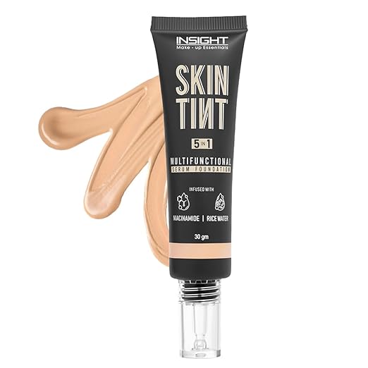 INSIGHT Skin Tint 5-in-1 Serum Foundation (30g) SPF 20 PA++++ Lightweight, Hydrating & Brightening with Niacinamide & Rice Water Primer, Moisturizer & Sunscreen in One For All Skin Types - Shade: Latte Please