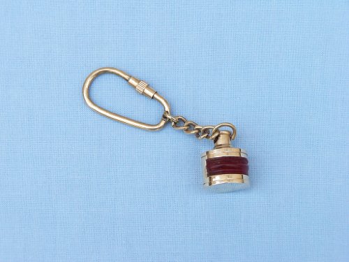 Hampton Nautical Solid Brass Red Ship Lamp Key Chain, 4", Brass