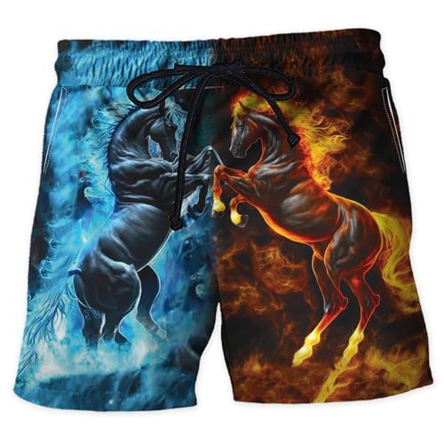 Horse Racing Men's Swim Trunks - Horse Riders Quick-Dry Hawaiian Swim Shorts for Men Series 02