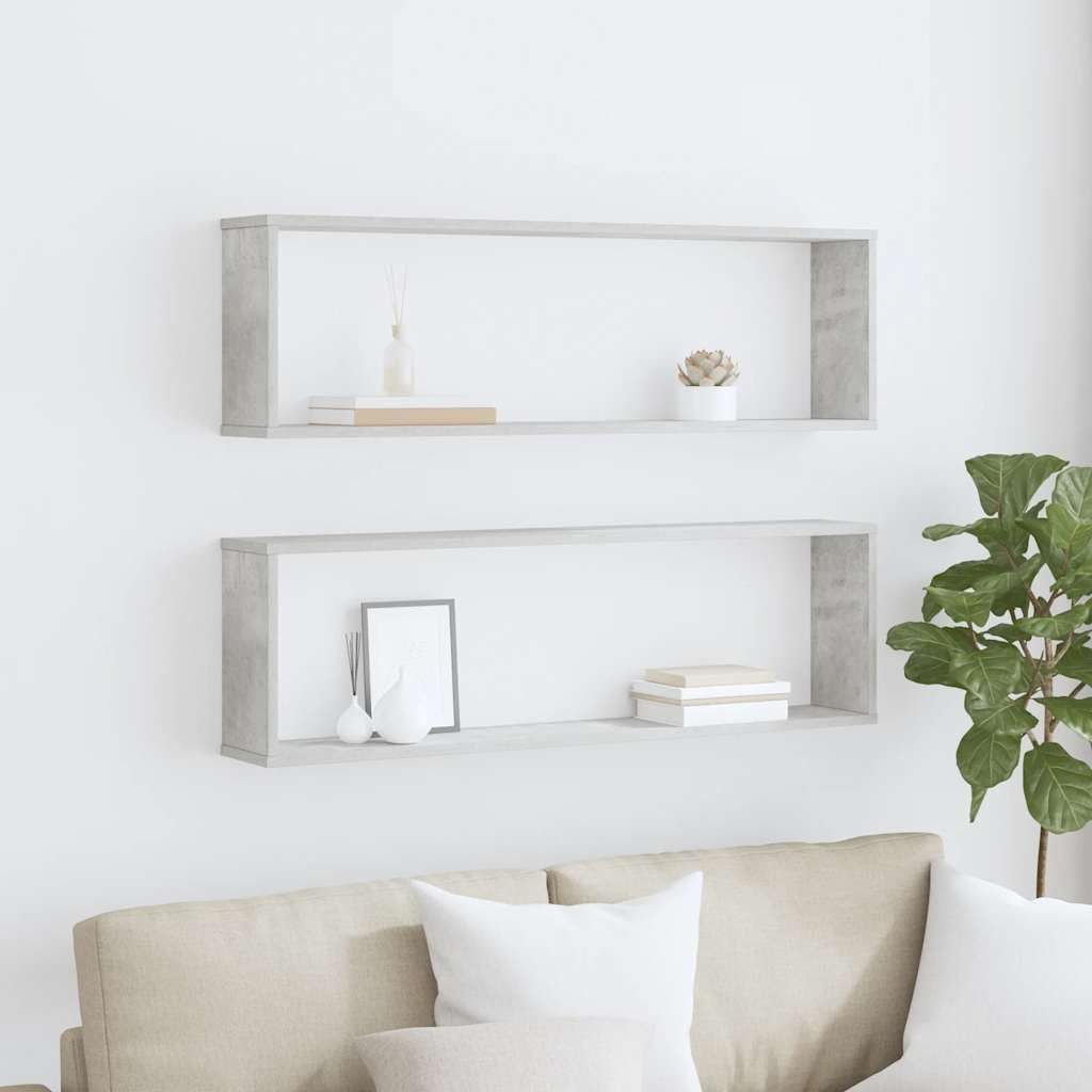 Générique Wandregale, Würfel, 2 Stück, aus Holz, grau, Beton, Wandregal, Design für Bücher, CDs, Blumen, separate Montage oder Set