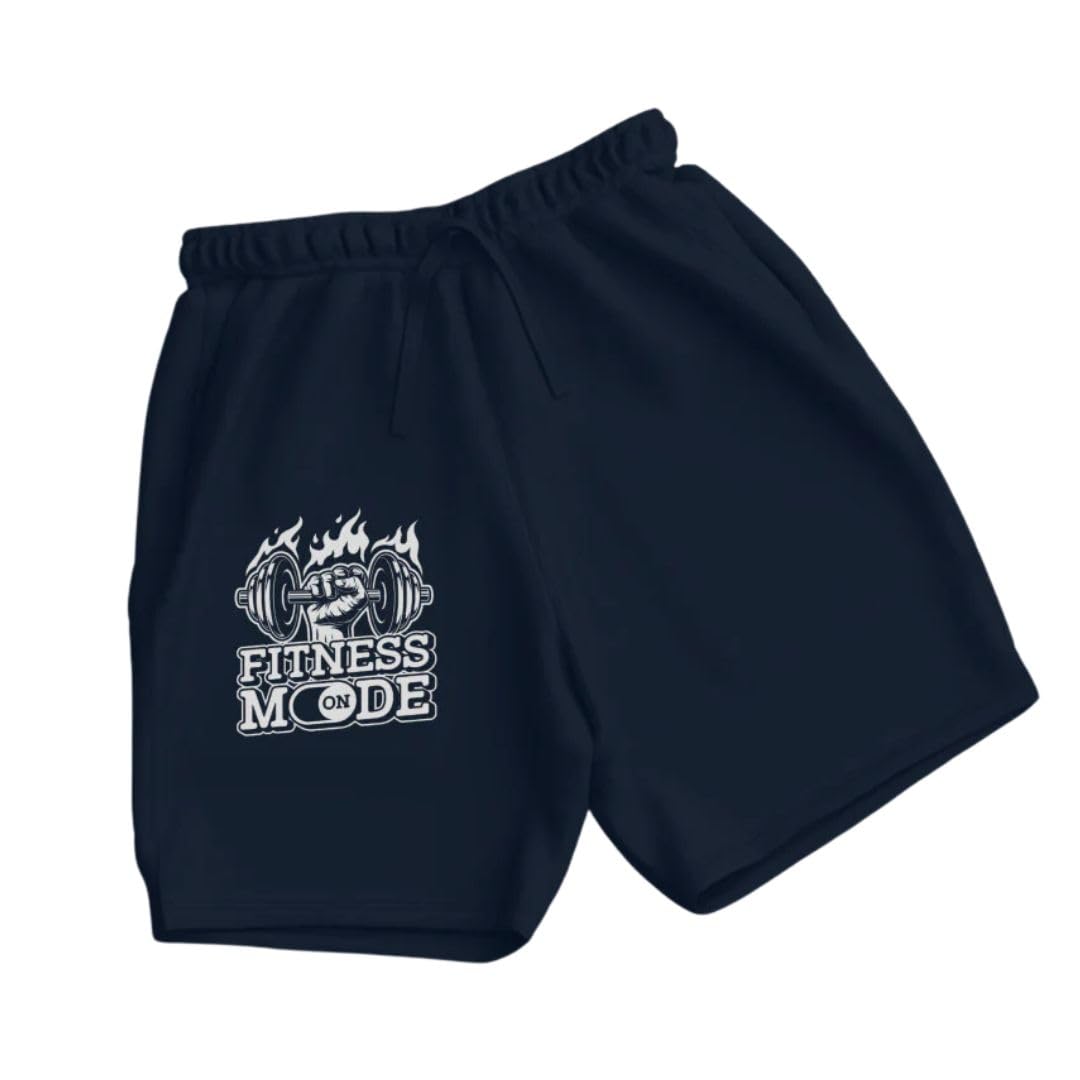 Fitness Mode Graphic Printed Cotton Blend Shorts for Men, Regular Fit, Elastic Waistband, Black-image-38