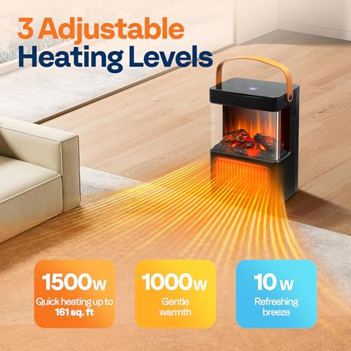VIVOHOME Portable Electric Fireplace Heater with Realistic Logs and Flame Effect, Freestanding Space Heater with Touch Control and Remote, Mini Fireplace with Timer, Overheat Protection - Image 2