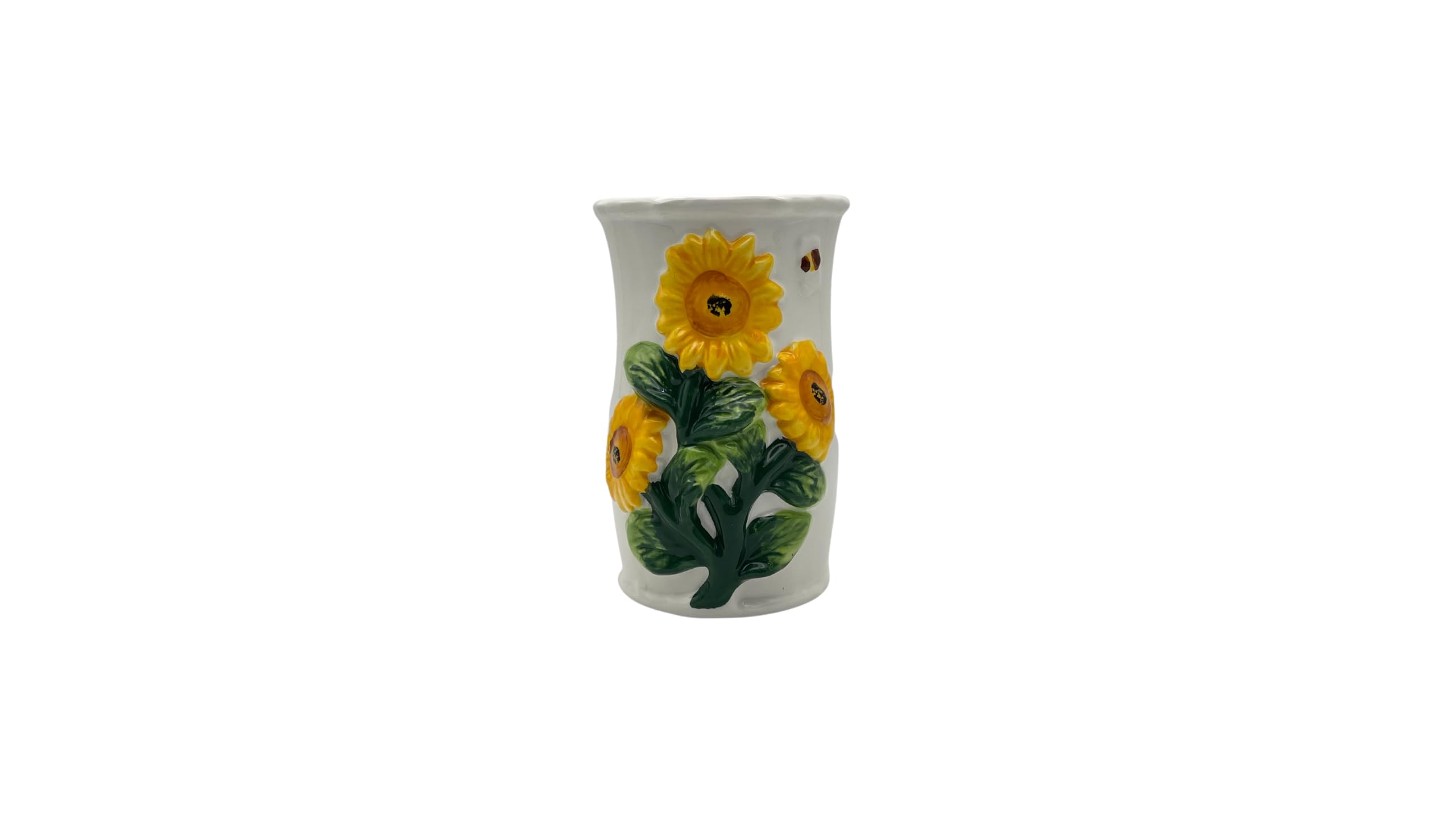 ACK 3D Sunflower Hand Painted Ceramic Utensil Jar, Utensil Holder, Utensil Crock, Modern Kitchen Decor, Kitchen Storage for Spoon, Ladle, Spatula and