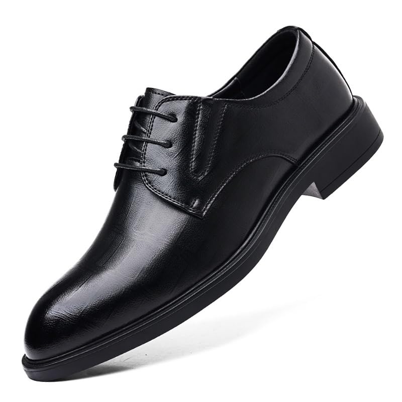 Men's Genuine Leather Oxford Shoes Waterproof Non-Slip Business Derby Shoes Men Block Mid-Heel Leather Shoes(6.5)