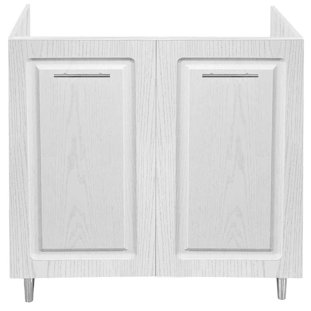Shally Dogan Mobile Sottolavello Base per Cucina con Due Ante Design Boiserie, Mobiletto Componibile con Struttura in Legno Robusta, Mobile Sotto Lavello, 80 x 50 x 85H cm (Bianco Frassinato)