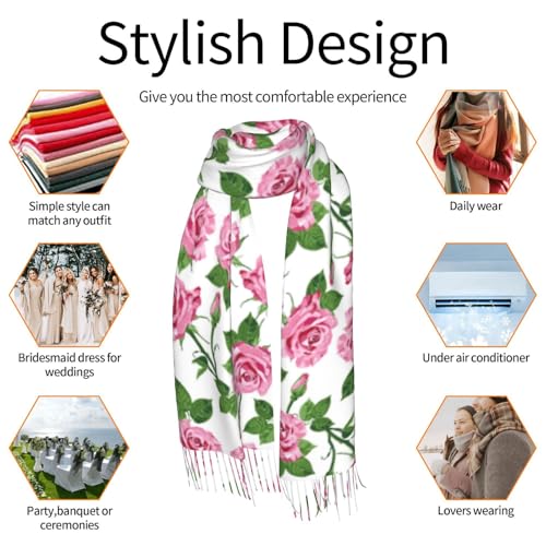 Shawl Wraps for Women - Green Pink Rose Flowers Oversized Fall Winter Blanket Fashion Scarf for Womens4