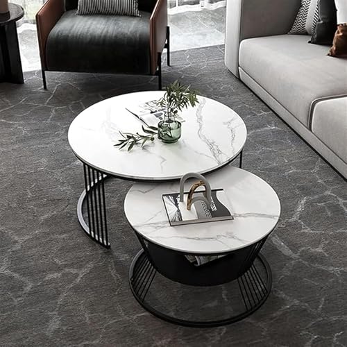 Image of The Round Coffee Table and The Stacking Tea Table with a Gold Metal Frame are Two Versatile Modern Center Tables that Look Great in Living Rooms (Black White)