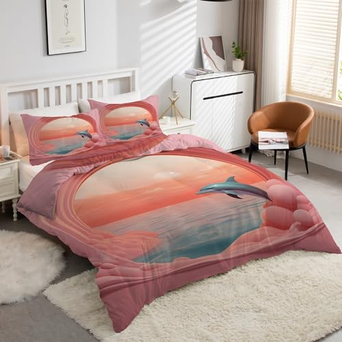 Parure de lit 90x190 dauphin rose avec 2 taies d'oreiller microfibre - 2