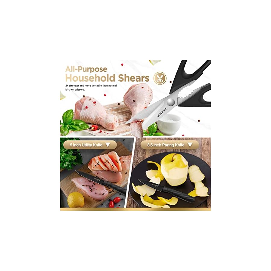 Kitchen-Knife-Set-with-Block-Warmot-15-Pcs-Ultra-Sharp-Chef-Knife-Set-Knife-Set-with-Knife-Sharpener-High-Carbon-Stainless-Steel-Knife-Block-Set-Non-slip-Ergonomic-HandleBlack Warmot® Kitchen Knife Set, 15 Pieces Knife Set Chef with Knife Sharpener Block, Ultra Sharp German Stainless Steel Knife Set Ergonomic Handle, Elegant Black